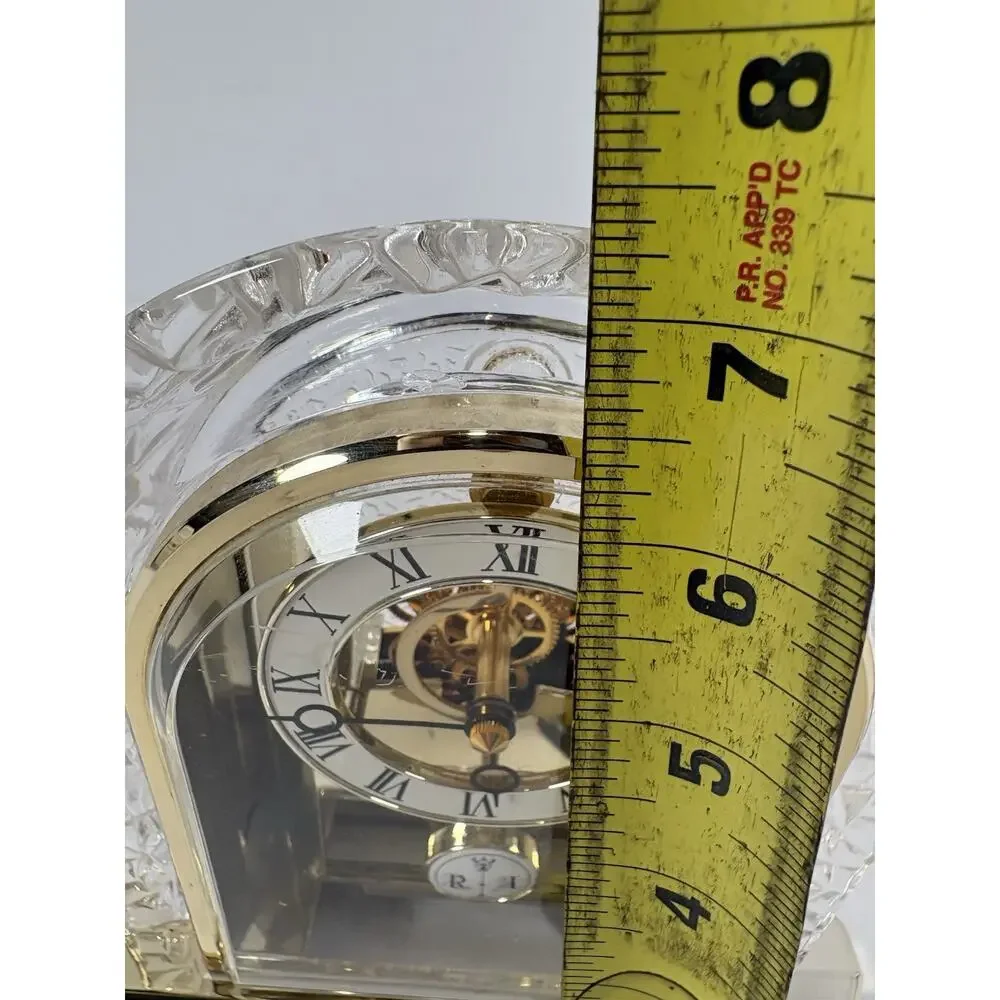Linden Quartz Crystal Skeleton Mantel Clock Glass Arch Gold Tone Japan Works
